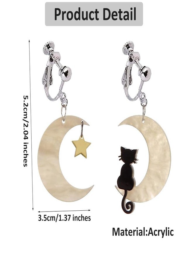Modpide Moon Star Cat Clip on Earrings Halloween Earrings for Women Cute Acrylic Earrings (white) - Image 4